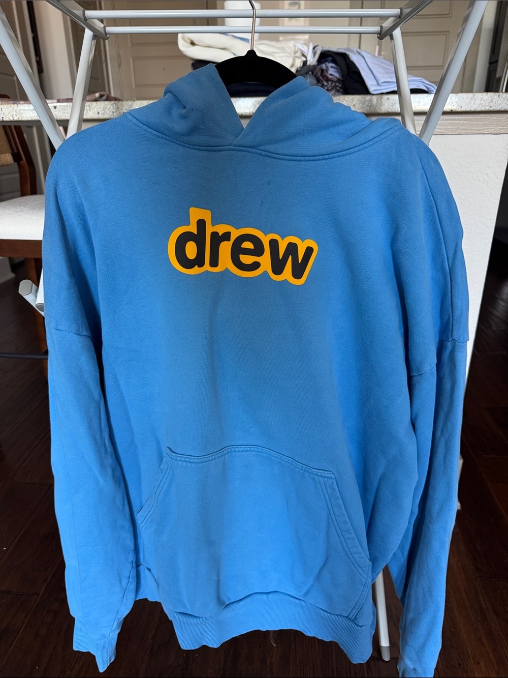 DREW blue hoodie with yellow logo